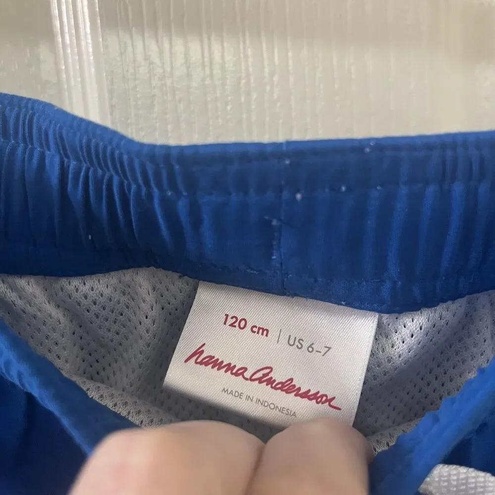 Hanna Andersson Blue Embroidered Sharks Swim Trunks Shorts Boys Size 120 US 6-7